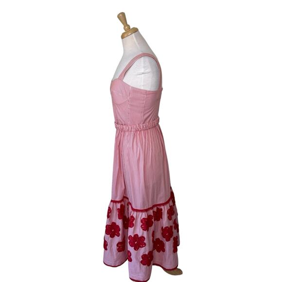 SILVIA TCHERASSI Dione Striped Midi-dress In Orange Embroidered Flower MEDIUM - Picture 8 of 12